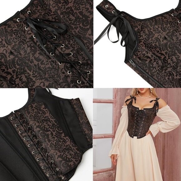 Women's Floral Corset Top Lace-Up Overbust Bodyshaper Size Large - Picture 4 of 7